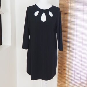 Sympli Tunic Top 3/4 Sleeve Cut Out Shirt 10 Lagenlook Artsy Swing Stretch Black